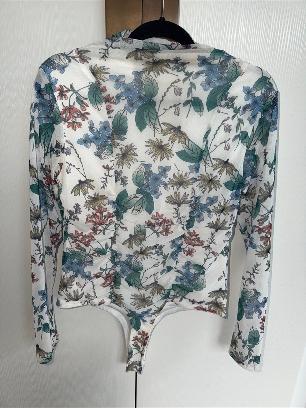 Steve Madden White Floral Mesh Long-Sleeve Bodysuit